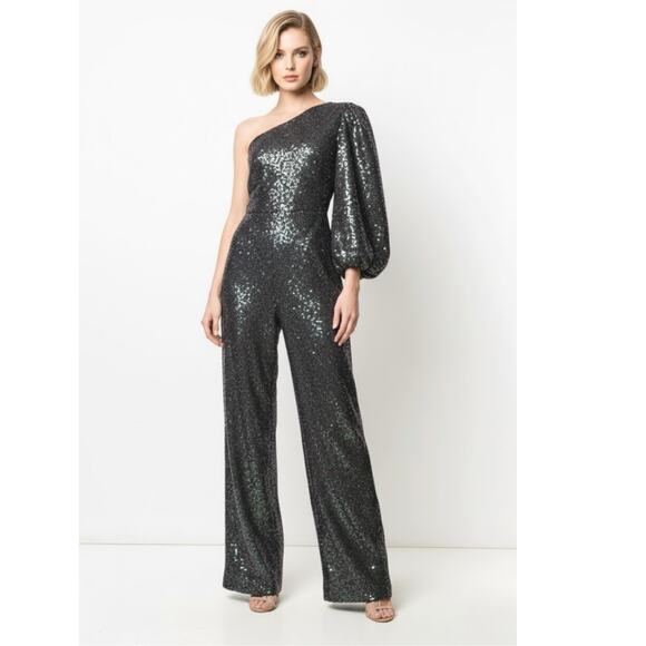 Saloni Sequin All In One Jumpsuit 0 Green Blue NEW - Picture 1 of 9